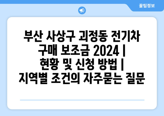 부산 사상구 괴정동 전기차 구매 보조금 2024 | 현황 및 신청 방법 | 지역별 조건