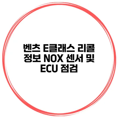 벤츠 E클래스 리콜 정보 NOX 센서 및 ECU 점검