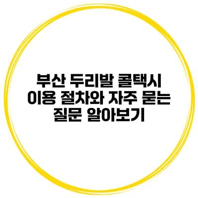 부산 두리발 콜택시: 이용 절차와 자주 묻는 질문 알아보기