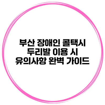 부산 장애인 콜택시 두리발 이용 시 유의사항 완벽 가이드